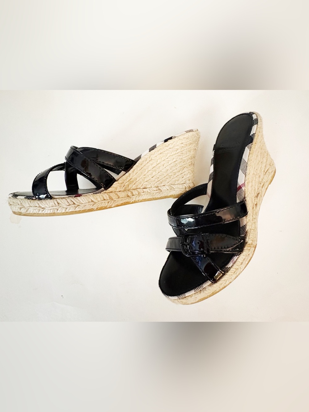 Burberry Wedge Espadrille Sandal Slip On Size 37